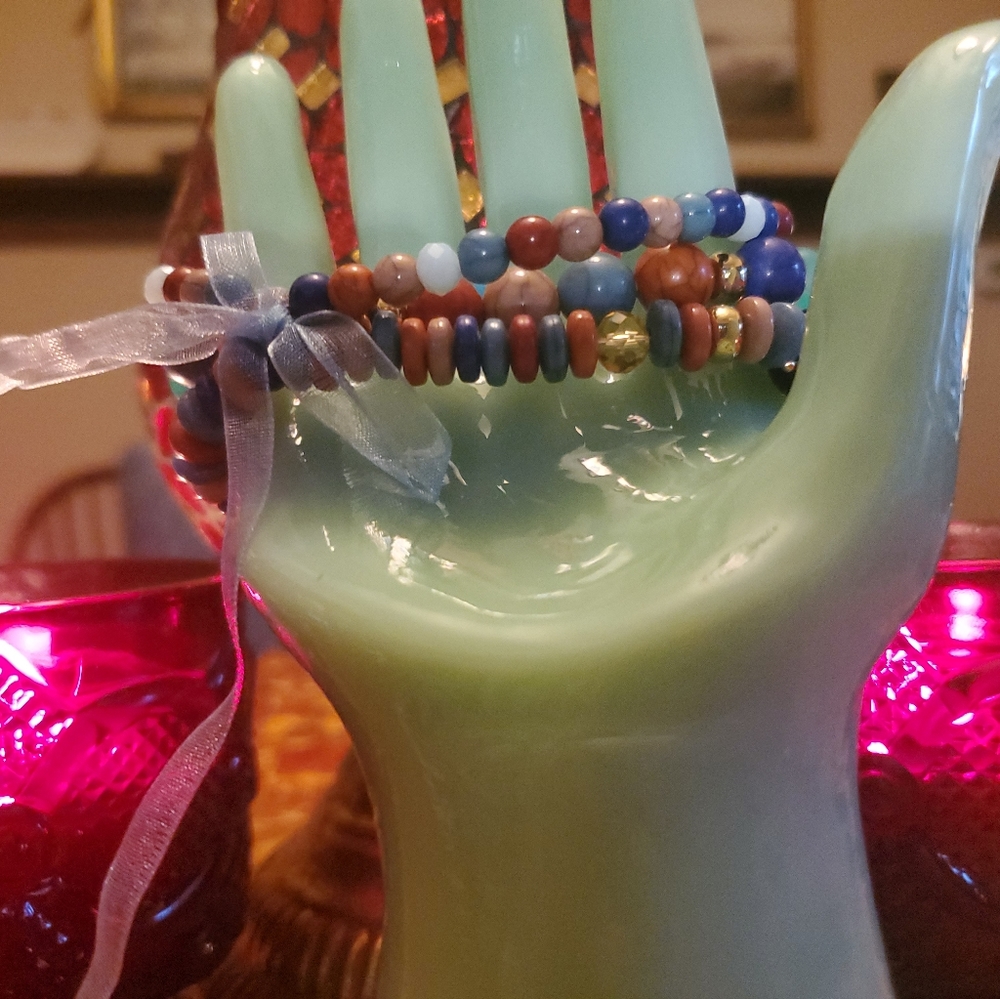 Three Beaded Bracelets . Stretch Bangle Style Art… - image 3